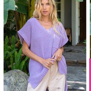 Pol Oversized Lavender Knit V-Neck Top